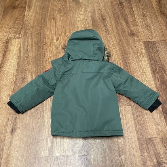 Swiss Cross Weather Gear Baby Boys Green Puffer Coat Faux Fur Trim Hood 24M - Picture 2 of 10